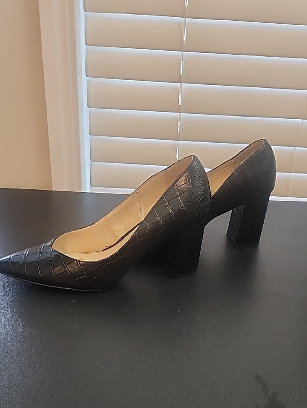 Liz Claiborne Black Croc-Embossed Pointed Toe Flats - Picture 2 of 8